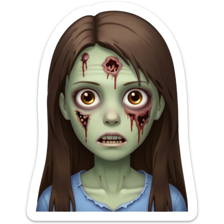 a zumbi girl with long brunette straight hair and light brown eyes sticker