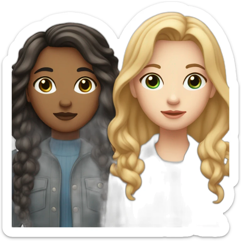 Lesbian Couple (1st white girl with black eyes and light brown long hair with a fish face like - 2nd white girl with black hair, blue eyes very androgyne with middle length hair) sticker