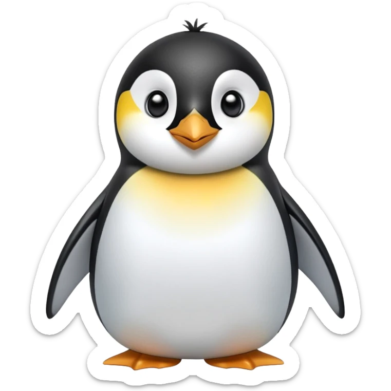 cinematic-cute-emperor-penguin-portrait-emoji,-head-tilted-playfully-and-inquisitively,-with-glossy,-pristine-plumage,-sparkling-eyes-filled-with-curiosity,-simplified-yet-irresistibly-adorable-features, black, large black eyes face, zoomed in sticker