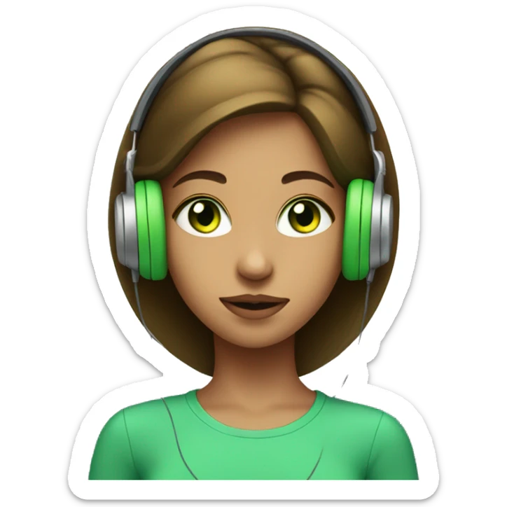 Girl with a green eyes listening a music on headphones  sticker