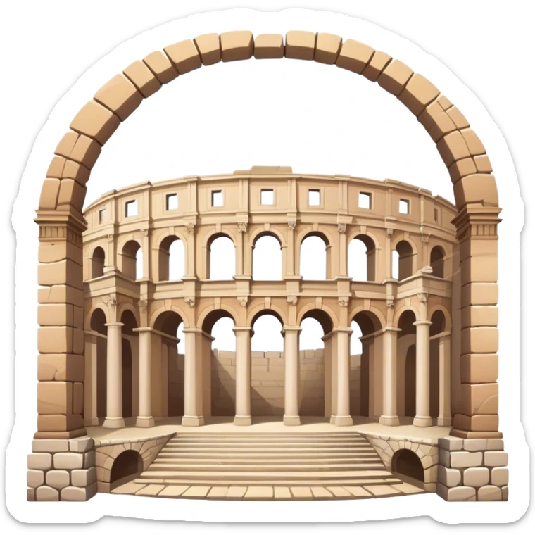 Cinematic Realistic Pula Arena Landmark Emoji, presenting the grand Roman amphitheater with towering stone arches. sticker