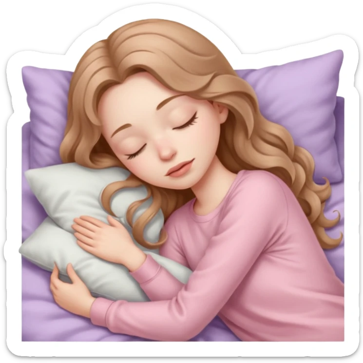 girl with pale skin and long wavy light brown hair in light pink clothes sleeping alone sticker