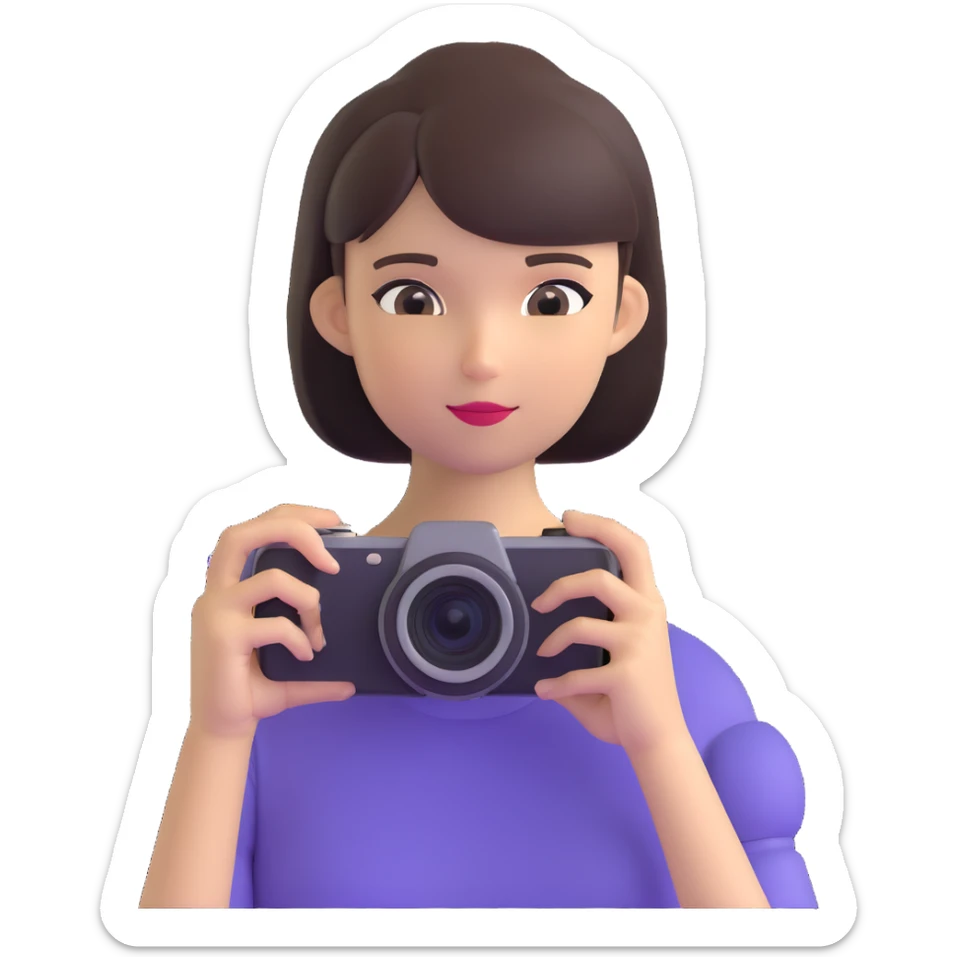 beautiful young lady with short straight hair taking a photo, upper body view sticker
