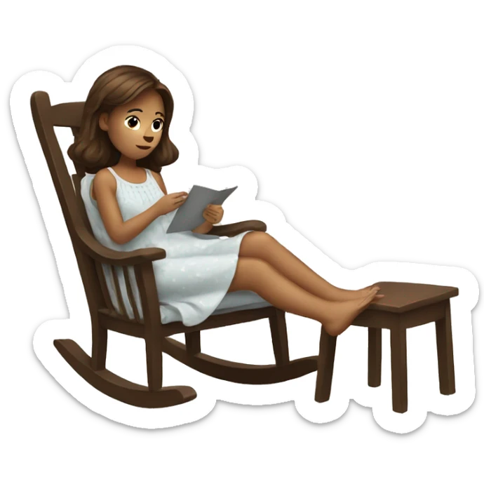 Girl with brown hair wearing a nightgown sitting in a rocking chair sticker