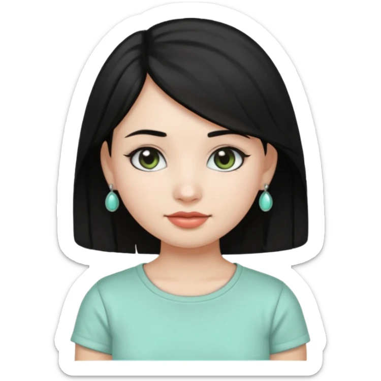 A girl emoji wearing silver jhumka and light mint green colour tshirt with dark black hair sticker