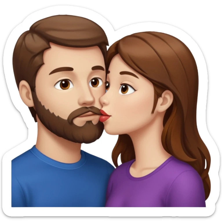 White man with brown hair and beard kissing lips with a white girl with brown hair sticker