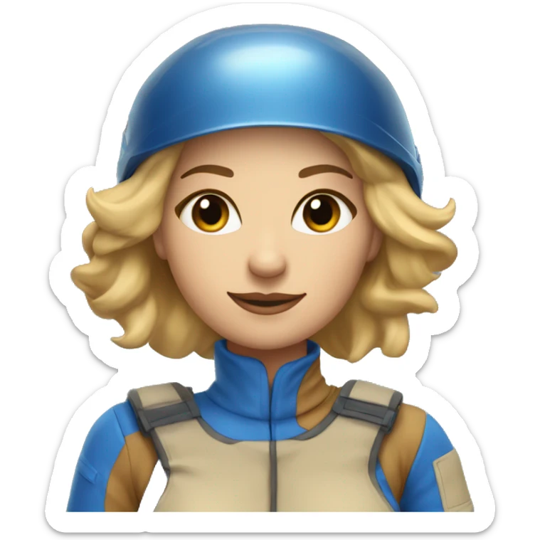 Pretty Honey blonde woman fair skin in blue helmet and blue flight jumpsuit  sticker