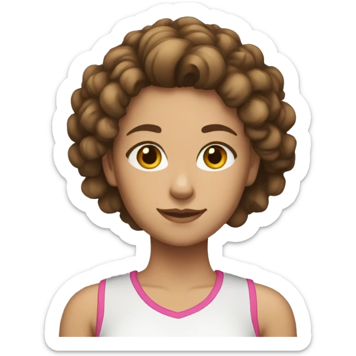 YOUNG WOMAN WITH CURLY, BROWN HAIR. SHE WEARS HER HAIR UP AND SPORTS CLOTHES sticker
