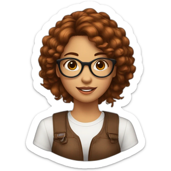 Jeune fille au cheveux marron et avec des tâches de rousseurs et des lunettes sticker