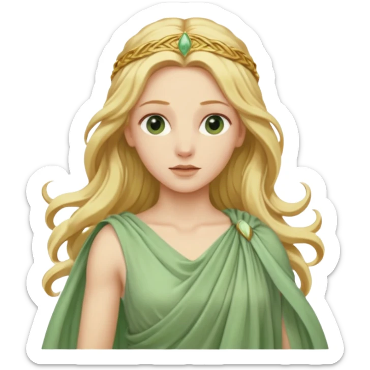 Terra, Earth Goddess from Rome Mythology with long golden blonde hair, pale green outfit sticker