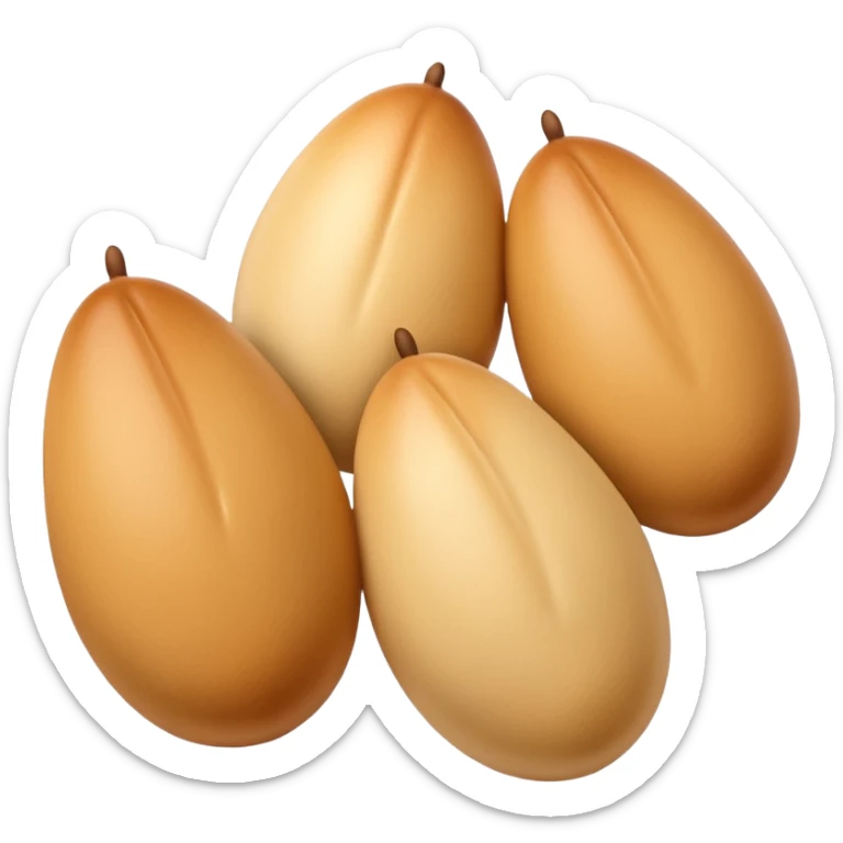 four plump smooth quenelles in a neat row, pale golden-beige, no plate or extras, soft lighting, subtle shadows, emoji scale sticker