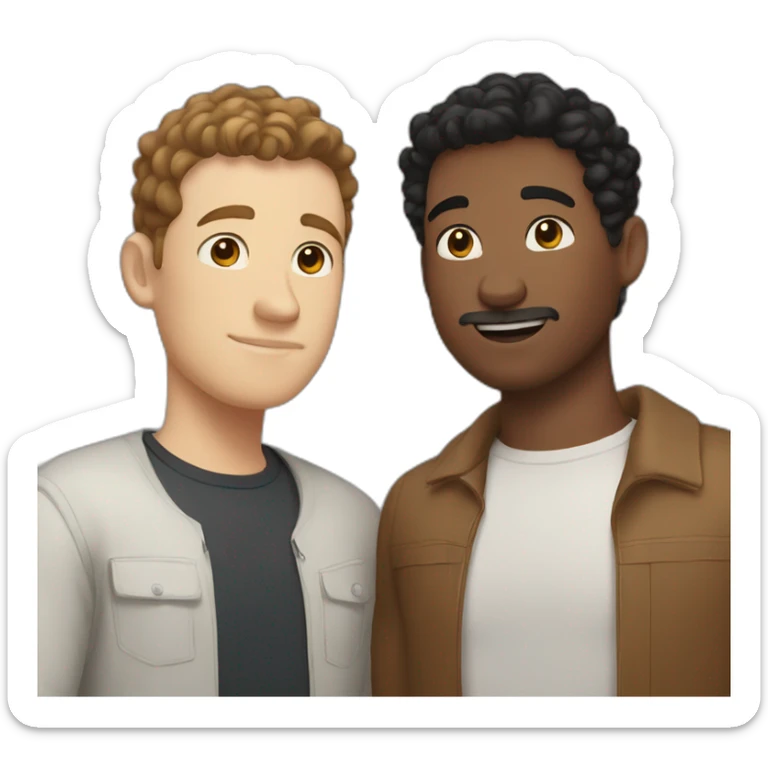 gay couple, one white man with black short hair and one white man with brown slightly curly hair sticker