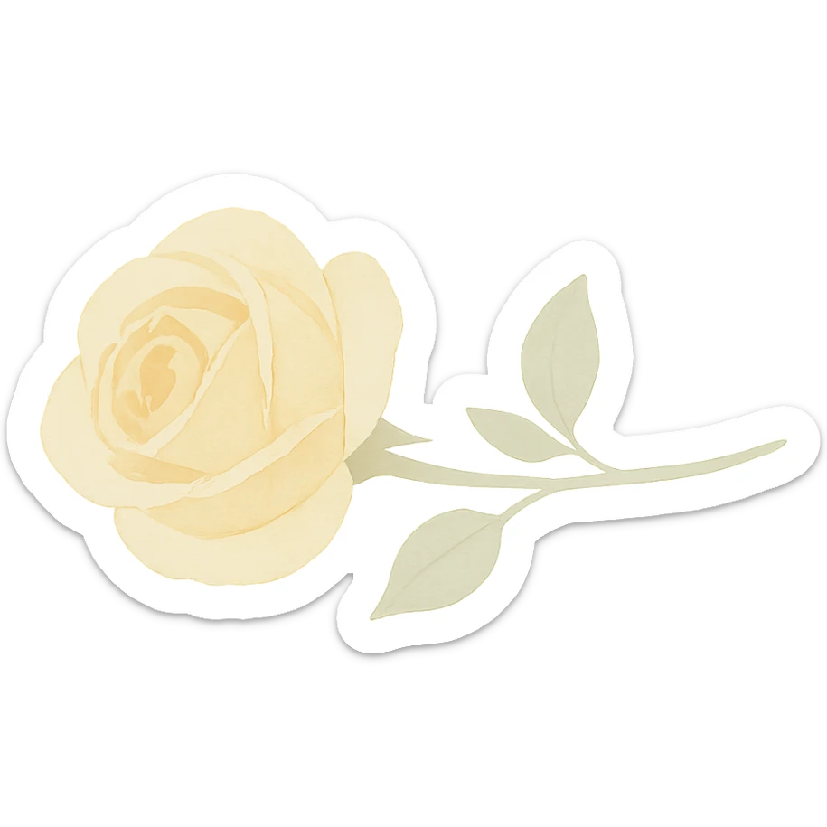 oil painting art style, visible brushstrokes, dreamy, single yellow rose laying flat sticker