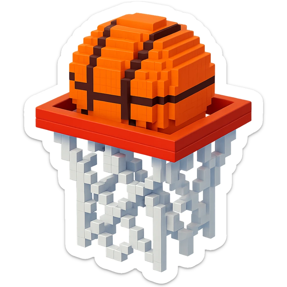 Voxel-style basketball in a net, no background, variation 6. sticker