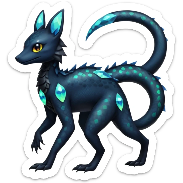 L Scaley Exotic Salandit-Aurorus-Umbreon-Fakémon-hybrid-creature (full body), 4 legs sticker