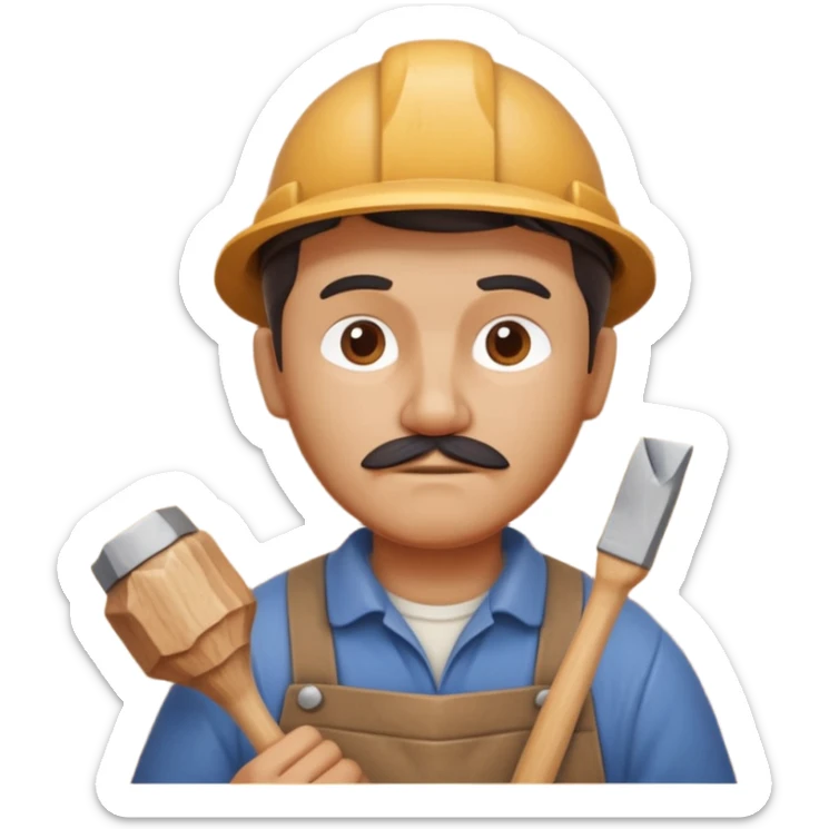 wood carving carpenter portrait, head and shoulders only, carving wooden figure with chisel, wood shavings visible, focused craftsman expression, artisan workshop vibe, 3D cartoon style, mobile game icon style, clean background, no text, no watermark
 sticker