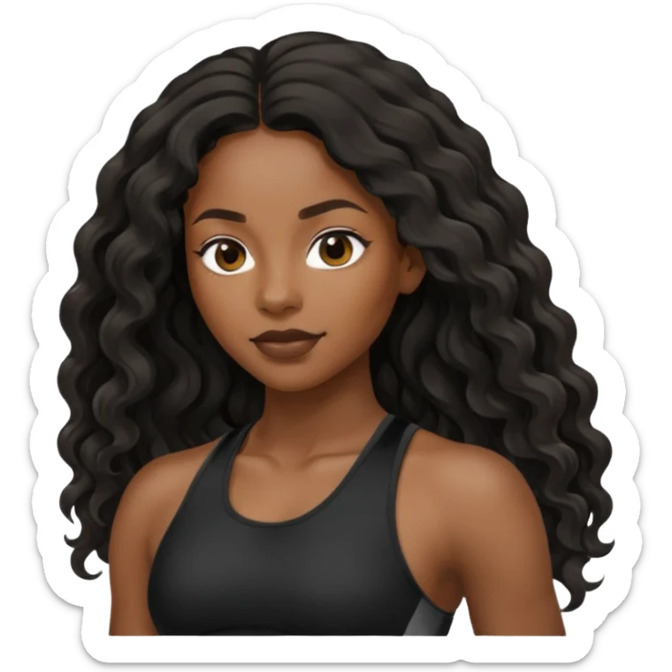 Femme noire avec cheveux longs ondulés qui fait du sport en tenue noire sticker
