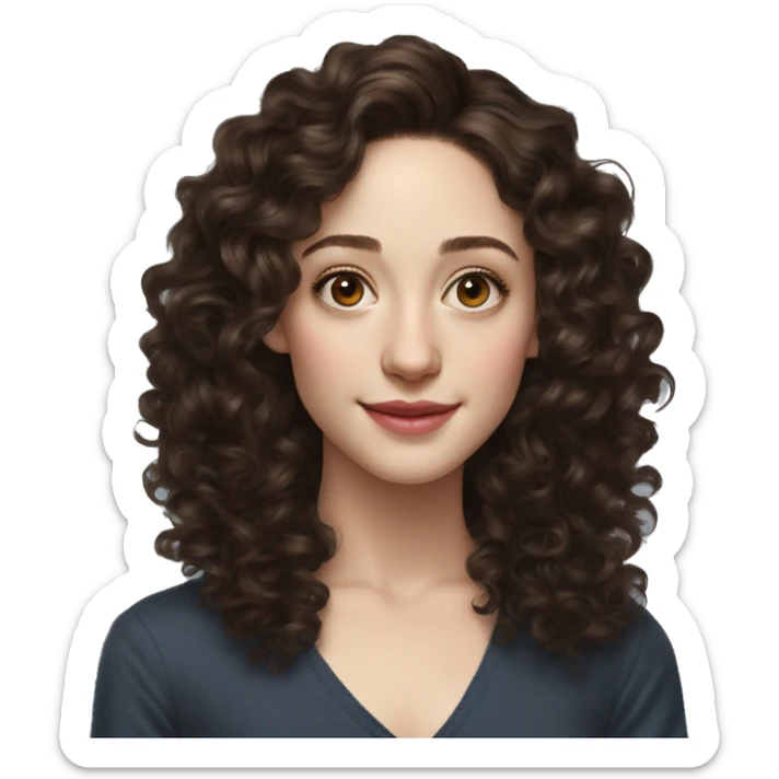 Emmy Rossum Teenager long dark brown curly hair, hyperreal photoreal sticker