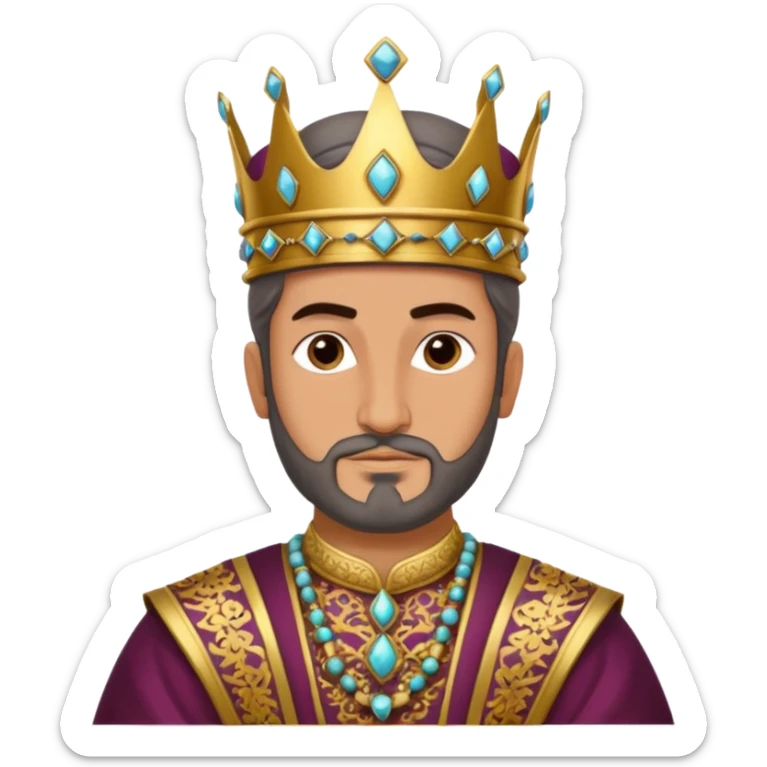 ancient Turkish Seljuk emperor, regal attire, ornate crown, historical accuracy, intricate patterns, majestic pose sticker