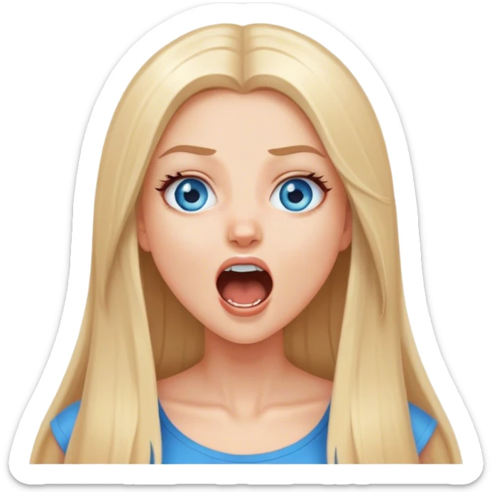 beautiful white girl with long straight blonde hair blue eyes screaming happy sticker