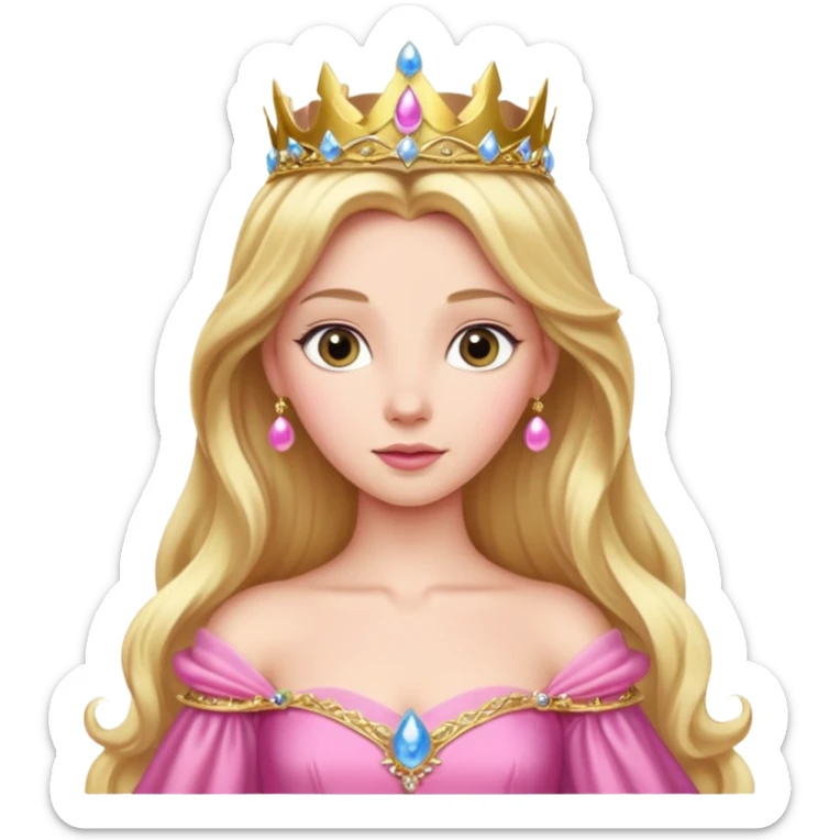 Princess Aurora with a gold tiara, pink ball gown, long blonde hair sticker