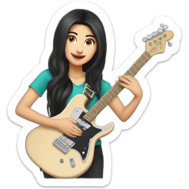 Uzbekistan rockstar girl Wave showder length hair with quitar sticker