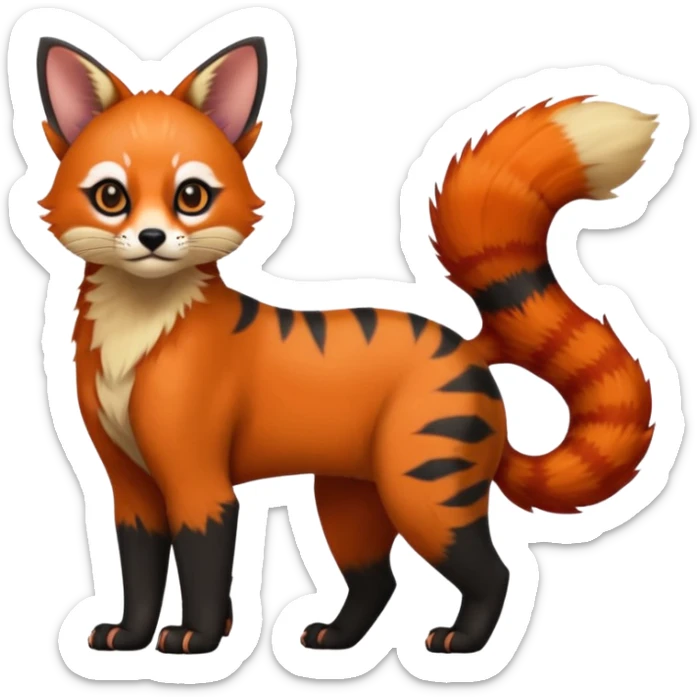 Red-Panda-Serval-Caracal-Lykoi-Sphynx-fusion-hybrid-animal-creature, full body sticker