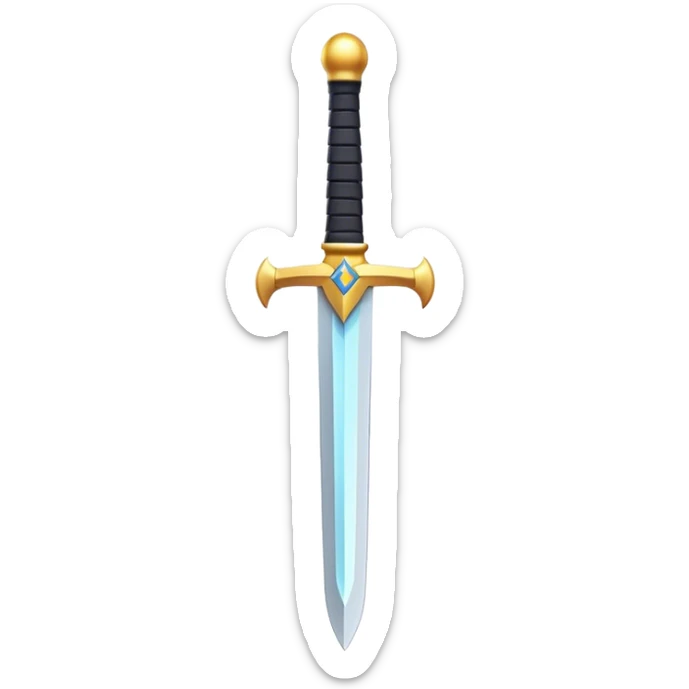 Clash of Clans aesthetic: Cinematic Playful Pixel 3D Sword Emoji, rendered in a 3D vector-style similar to standard emojis with minimal shading and bold, simplified shapes. A compact, distinct form with signature details, softly glowing with a pixelated adventure charm. Simplified yet unmistakably iconic, highly detailed and consistent, glowing with a soft radiance and high shine. Stylized with a touch of classic pixel-art charm and a soft glowing outline, capturing the essence of a beloved gaming relic with a friendly, playful manner! sticker