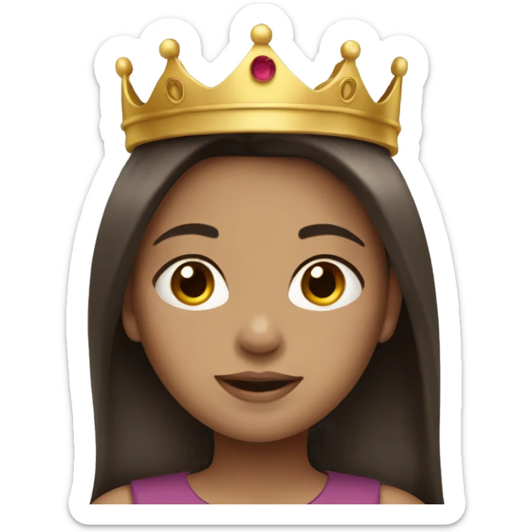 child girl white skin dark brown straight hair wearing crown sticker