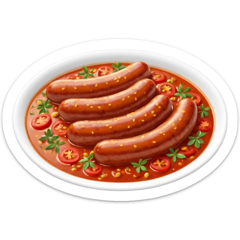 emoji of Rougail saucisse meal. Typical Reunion island meal. Sliced sausage in tomato sauce with thym  sticker