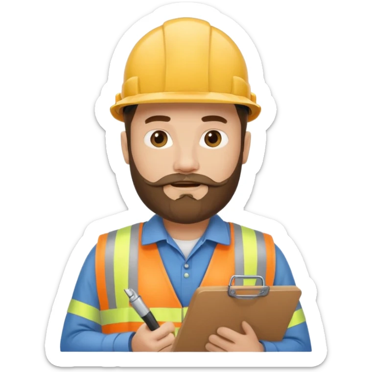 Construction site manager with beard and clipboard sticker