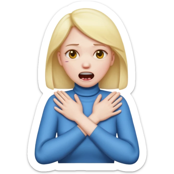 female choking her neck with her hands with her arms crossed and mouth opened emoji  sticker