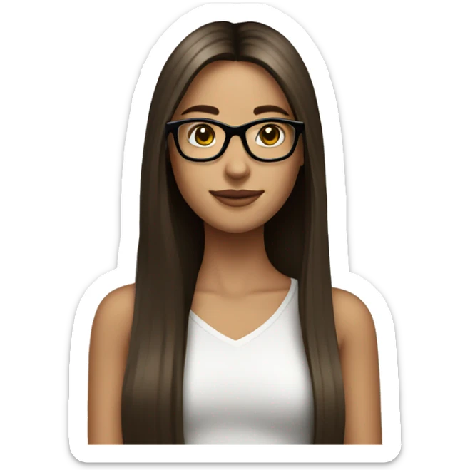 Pretty girl with long brown straight hair with black glasses sticker