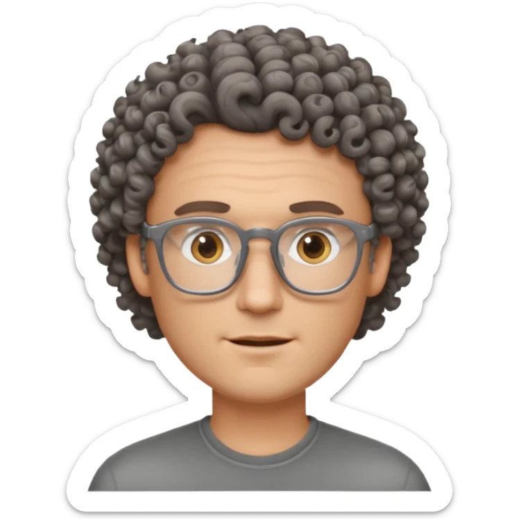homme blanc avec cheveux brun frisés et lunettes grise sticker