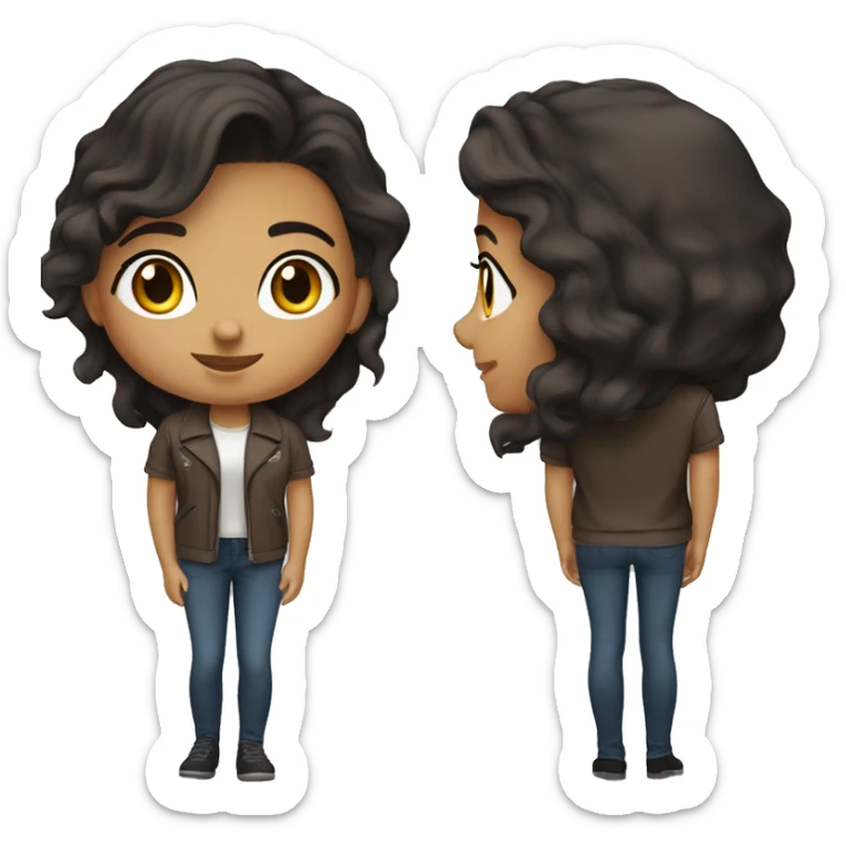 Girl, 25 years old, dark brown hair with wolf cut, brown eyes, medium nose, medium lips sticker