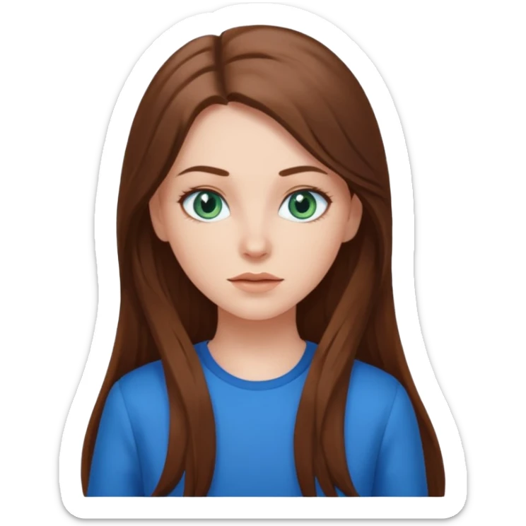 Bigger white girl with blue green eyes. with brown long hair and blue clothes  sticker