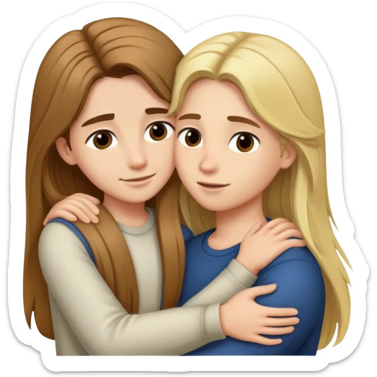 girl with long brown hair hugging boy with blonde stylish hair sticker