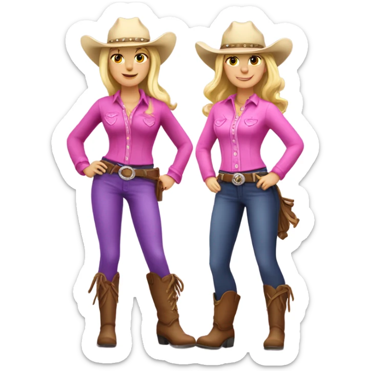 Two blonde cowgirls wearing pink and purple  sticker