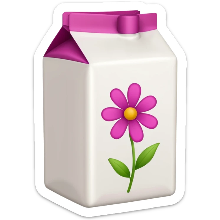 a white TINE milk carton with magenta trim border and magenta text that says "MILK", with tiny magenta flower blossoms doodles on it  sticker