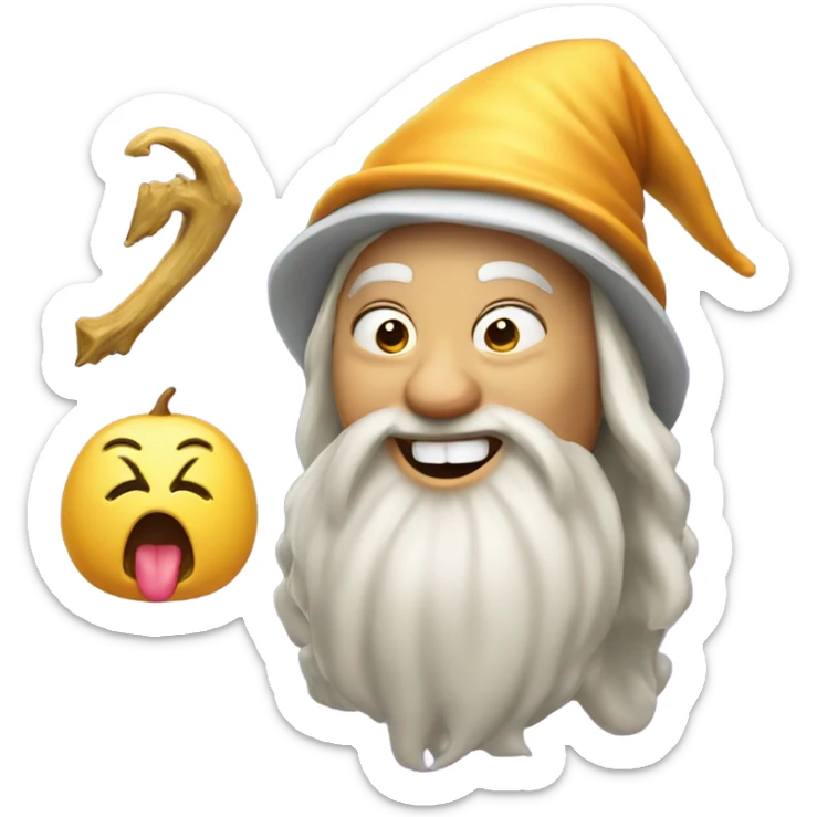 smirk emoji showing his teeth with his tongue out and with a wizard ha sticker