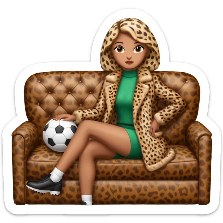 2 personnages 1 footballeur assis dans un canapé du club ASSE et une femme avec un manteau léopard  sticker