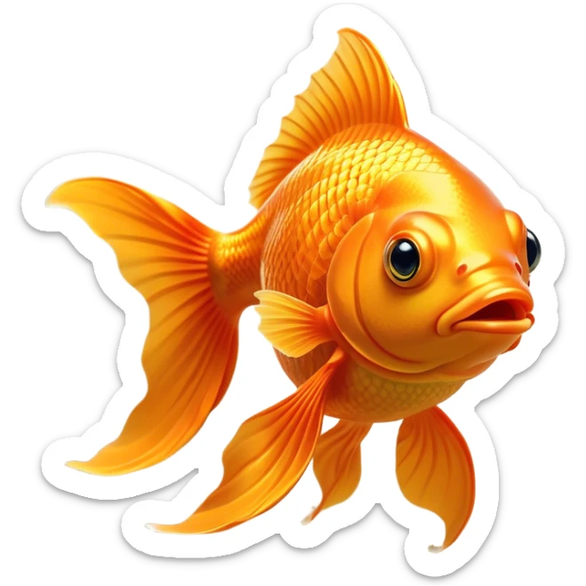 Cinematic Noble Orange Goldfish Portrait Emoji, Poised and regal, with a sleek, streamlined build and a lustrous, vibrant orange body, deep-set soulful golden eyes, Simplified yet sharp and sophisticated features, highly detailed, glowing with a soft, dignified glow, high shine, intelligent and graceful, stylized with an air of aquatic elegance, focused and attentive, soft glowing outline, capturing the essence of a watchful and confident aquatic companion, so majestic it feels as though it could glide out of the screen with effortless authority! sticker