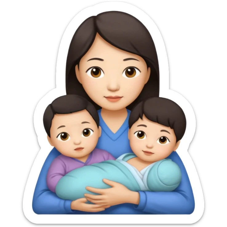A Chinese mother (around 40) with her newborn and her 60-year-old mother. sticker