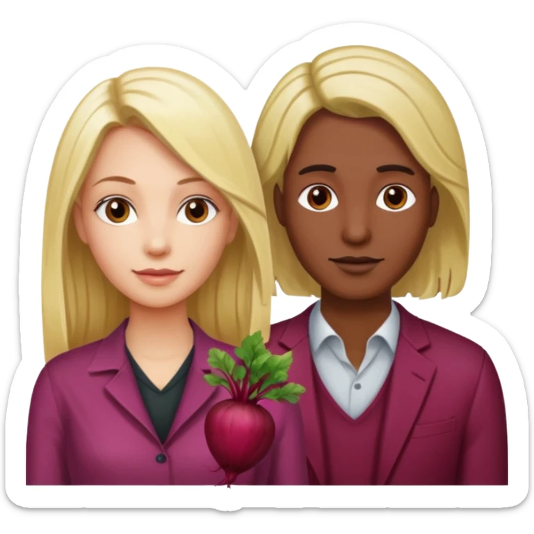 One woman medium length blond highlights hair and One man medium dark skin no hair and One woman long beetroot colour hair  sticker