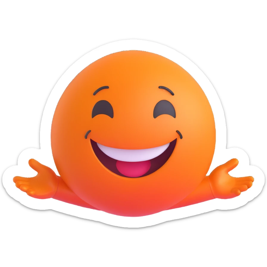 3D smiley emoji, round shape, student in colorful clothes, orange color, cheerful face sticker