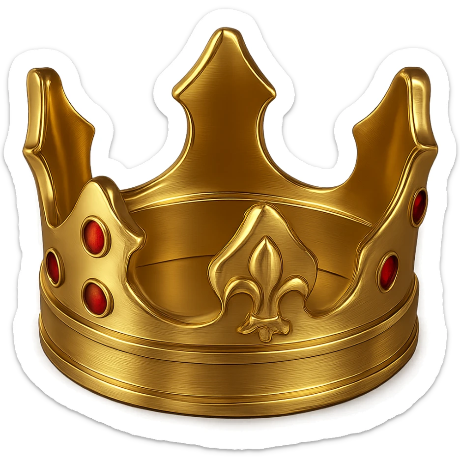 Add red jewels to the golden crown, keep the style modern, minimal, with no background, maintain the modern and minimalistic design of the golden crown with small, elegant red jewels. sticker