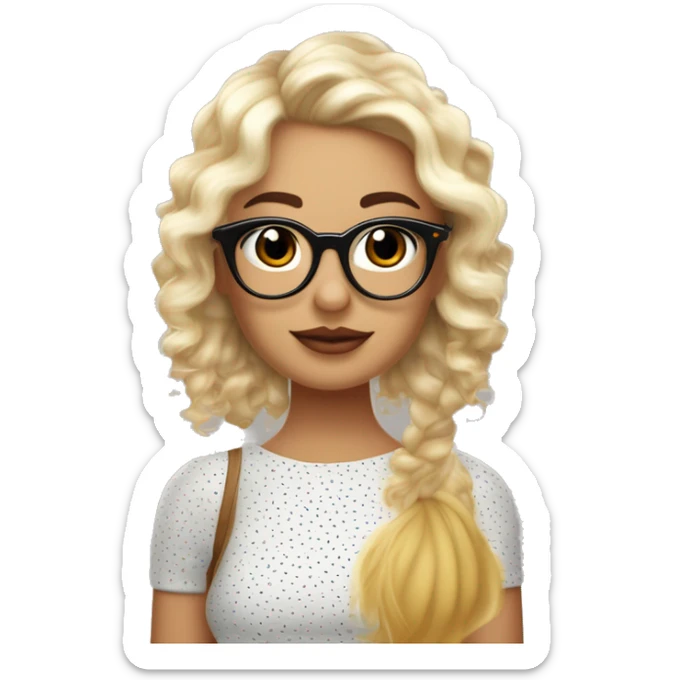 que sea una chica con cabello color cafe y con gafas doradas y delgaditas pero muy bella que sea blanca de piel juento a  un chico con dos lunares arriba de la boca y peinado de sombrillita pero muy bello sticker