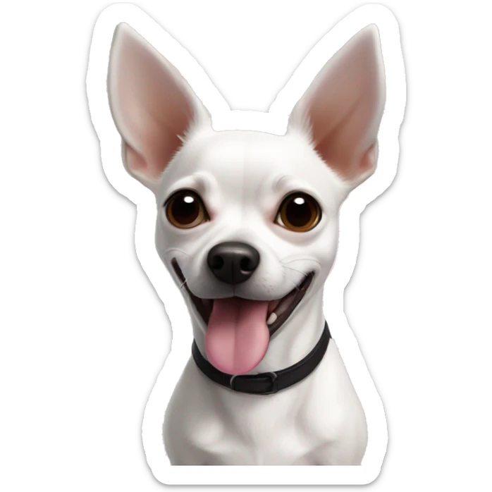 White Chihuahua Jack Russel cross breed black pointy ears tongue out sticker