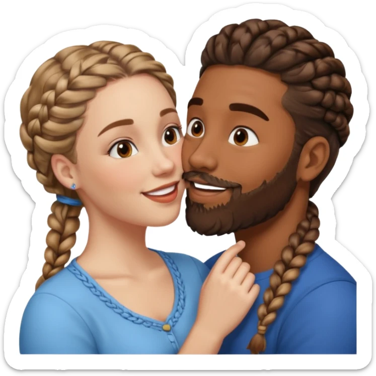 brown skin man with beard and braids making out with white woman with brown hair  sticker