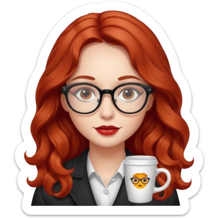 ABeautiful girl, red hair,wavy hair，long hair,Black eyes,Chinese con lentes ojos cafés oscuros sticker